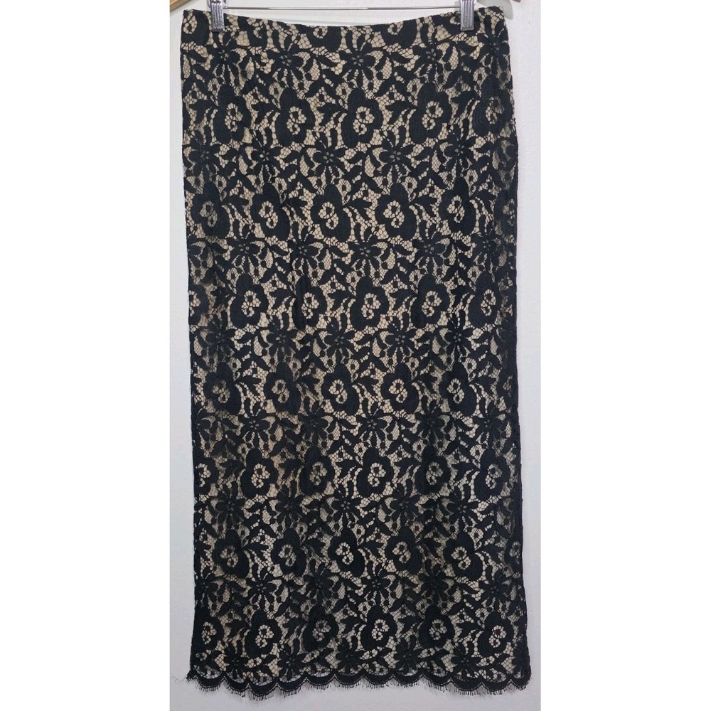 Trina Turk Paltrow Black Lace Floral Skirt Lined Nude 10 Woman Boho Whimsigoth